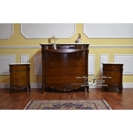 Triptych Gerald bedroom night group dresser bedside table drawers polished walnut cream marble Na14