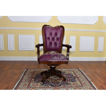 Kimberly English armchair presidential ministerial swivel chair in walnut bordeaux eco-leather