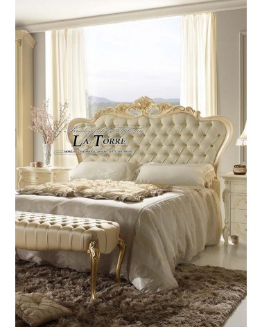 Queen size bed Baroque container faux leather wood gold silver Diana