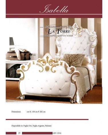 Isabella Queensize-Bett mit Stauraum in Barock-Ökoleder, Blattgold oder Blattsilber, in jeder Farbe