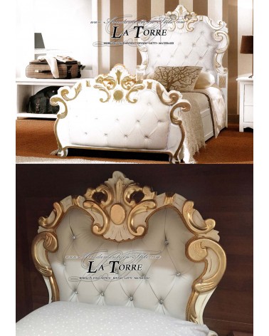 Isabella Queensize-Bett mit Stauraum in Barock-Ökoleder, Blattgold oder Blattsilber, in jeder Farbe