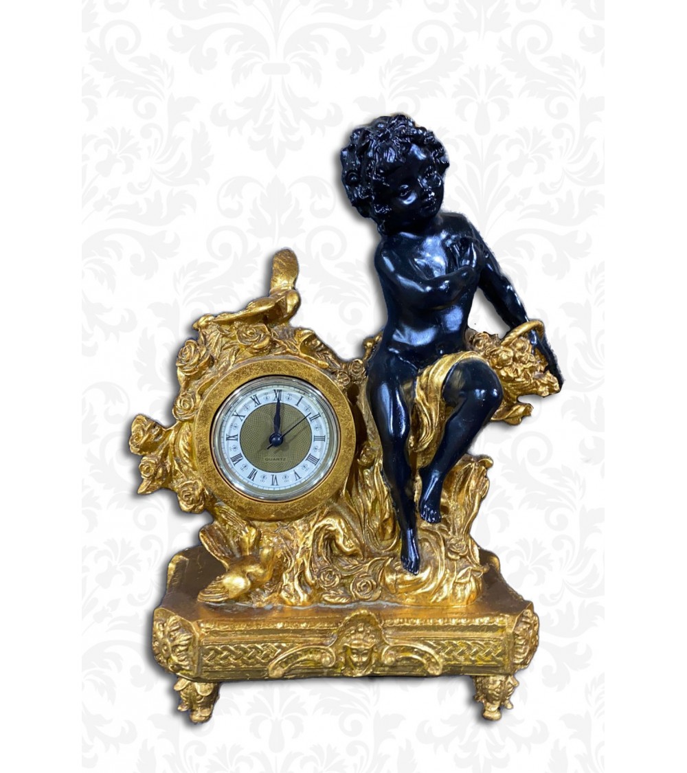 Orologio da tavolo con putto nero stile barocco antico oro francese R102