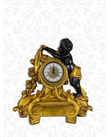 Französische antike Tischuhr im Barockstil mit schwarzem Engel in Gold R98