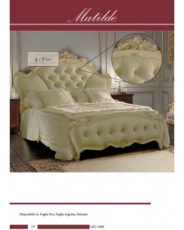 Doppelbett Matilde Baroque mit Staufach und Öko-Leder in Blattgold oder Blattsilber