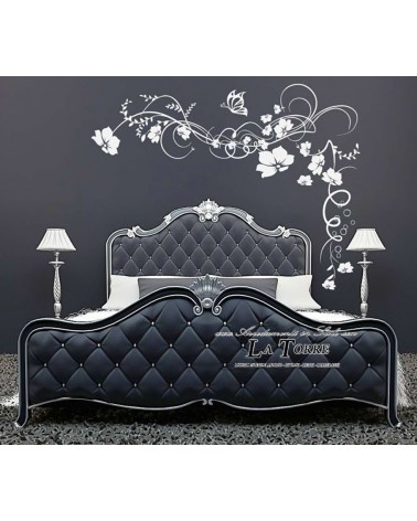 Baroque container double bed in velvet or eco-leather solid wood gold silver Liam