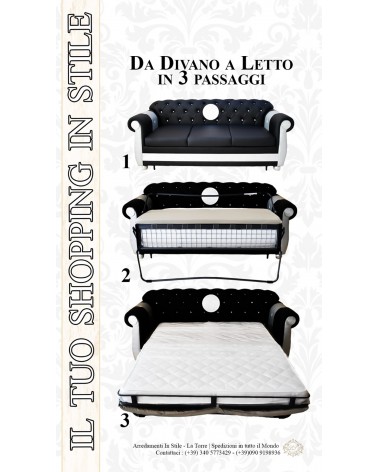 Divano letto 3 posti rete e materasso Chesterfield moderno Dea Medusa ecopelle o velluto qualsiasi colore swarovski AZ03