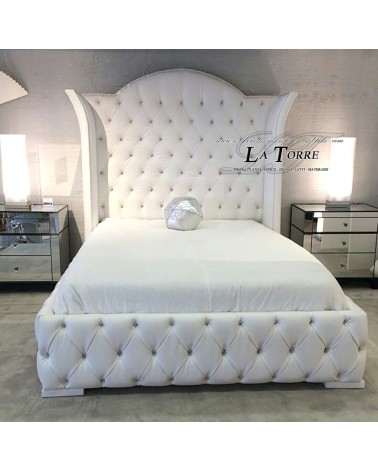 Shipe single bed Baroque modern bedroom wood velvet or eco-leather any color Swarovksi