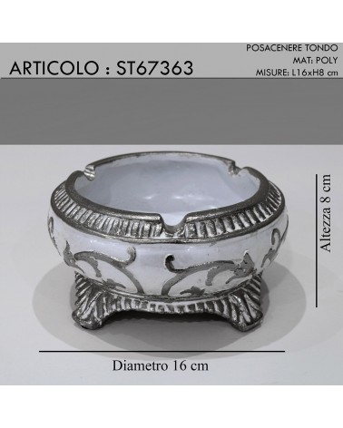 Barocker Aschenbecher aus weiß-silberner Keramik. Ornament st67363