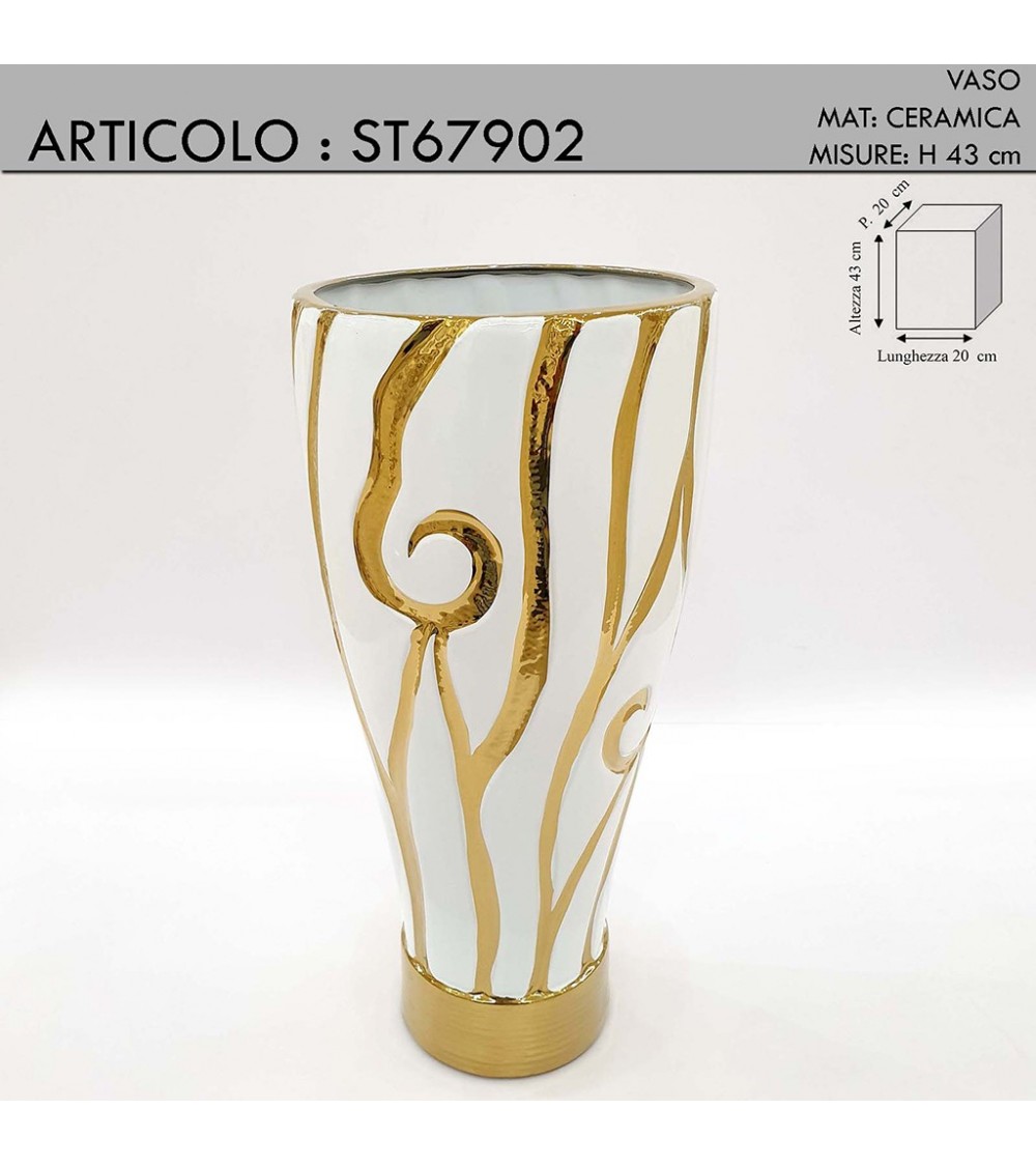 Vaso portafiori in ceramica anfora potiche avorio foglia oro ST67902