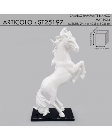 Statua scultura soprammobile cavallo rampante bianco H40 cm ST25197