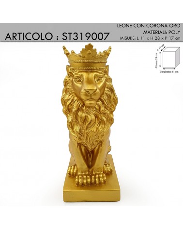 Statua scultura Leone con corona oro bocca chiusa soprammobile ST319007