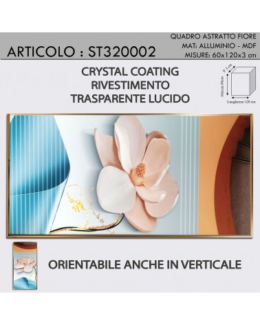 Quadro cristal coating fiore cm 60x120 orientabile anche verticale in alluminio ST320002