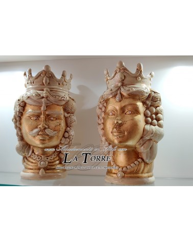 Statua scultura teste di Moro avorio anticato e oro Swarovski h 35 cm bomboniere in ceramica Caltagirone PR53