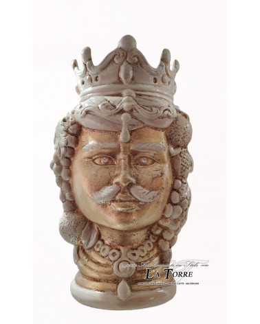 Skulptur eines maurischen Kopfes aus antikisiertem Elfenbein und Swarovski-Gold, 35 cm hoch, Caltagirone PR53