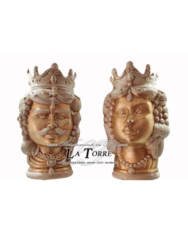 Skulptur eines maurischen Kopfes aus antikisiertem Elfenbein und Swarovski-Gold, 35 cm hoch, Caltagirone PR53