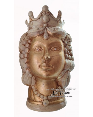 Skulptur eines maurischen Kopfes aus antikisiertem Elfenbein und Swarovski-Gold, 35 cm hoch, Caltagirone PR53