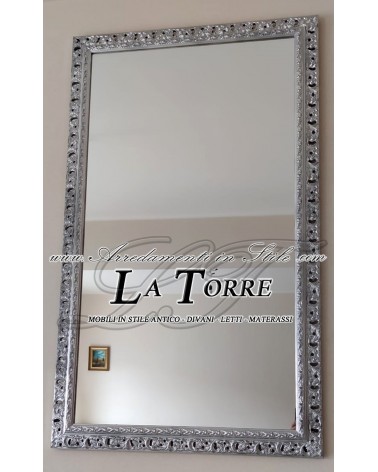 Mirror mirror frame perforated picture wood antiqued silver baroque style 313A
