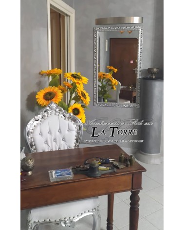 Specchiera specchio classico cornice traforata quadro legno argento stile barocco 313A