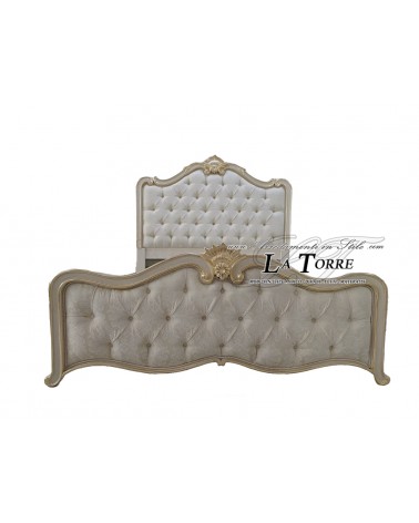 Baroque container double bed in velvet or eco-leather solid wood gold silver Liam