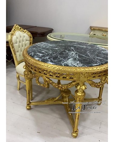 Runder Esstisch, Durchmesser 120 cm, Barock, Goldmarmor, Louis XV Barock LT3001