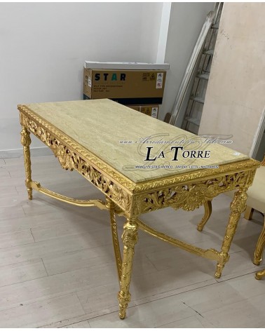 180 cm großer rechteckiger Esstisch im Barockstil Louis XV in Gold LT3003