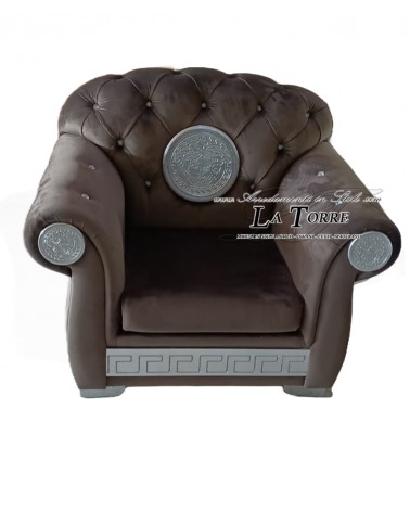 ARMCHAIR SOFA MESH AND MATTRESS ARMRESTS BAROQUE CHESTERFIELD ECO-LEATHER OR VELVET ANY COLOR SWAROVSKI AZ01
