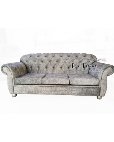 3-Sitzer-Schlafsofa mit Chesterfield-Matratze und -Untergestell, modernes Öko-Leder oder Samt, jede Farbe, Swarovski AZ03