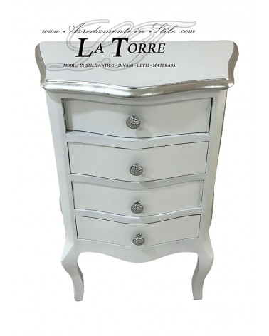 Classic bedside table 4 drawers telephone holder in silver and white wood LT3005