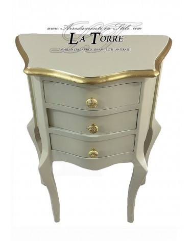 Classic bedside table 3 drawers telephone holder in ivory wood and gold leaf AR9899
