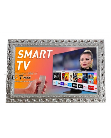 Cornice per Smart Tv a muro traforata barocca Televisore legno pino foglia argento TVGA