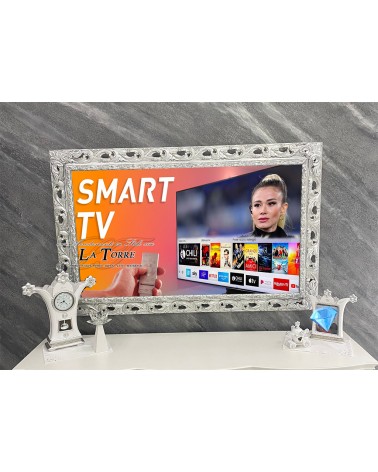 Cornice per Televisore Smart Tv a muro traforata Barocca da parete argento TVGGA