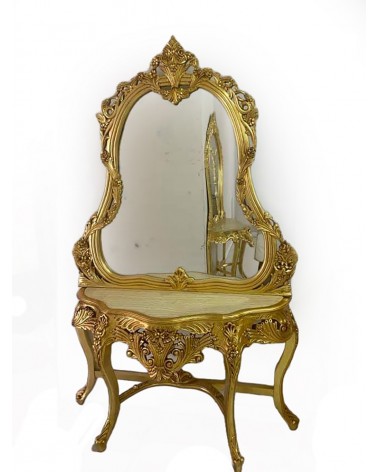 Louis XV Baroque entrance console with mirror Gold leaf marble LT3012