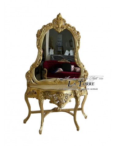Louis XV Baroque entrance console with mirror Gold leaf marble LT3012