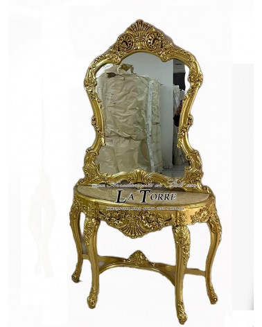 Baroque Louis XV console with mirror in wood gold leaf entrance in ivory marble LT3009
