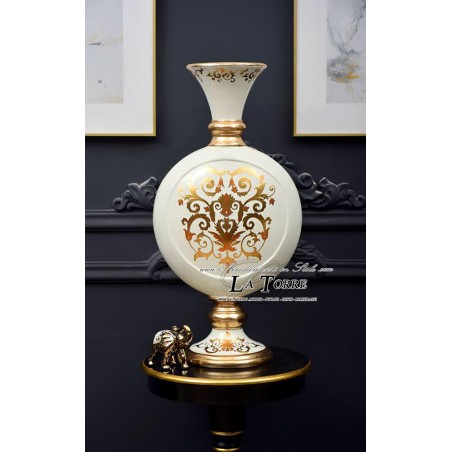 Dionisio, handbemalte Keramik-Schalenvase aus Elfenbein und Gold, RA11
