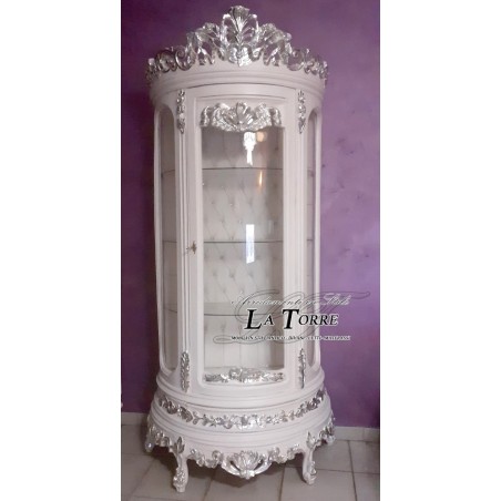 Louis-XV-Glasvitrine, moderner Barockstil, weiß, silber, Swarovski-Kristalle, AL3642