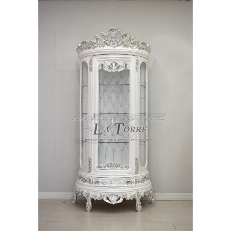 Louis-XV-Glasvitrine, moderner Barockstil, weiß, silber, Swarovski-Kristalle, AL3642