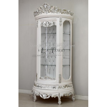 Louis-XV-Glasvitrine, moderner Barockstil, weiß, silber, Swarovski-Kristalle, AL3642