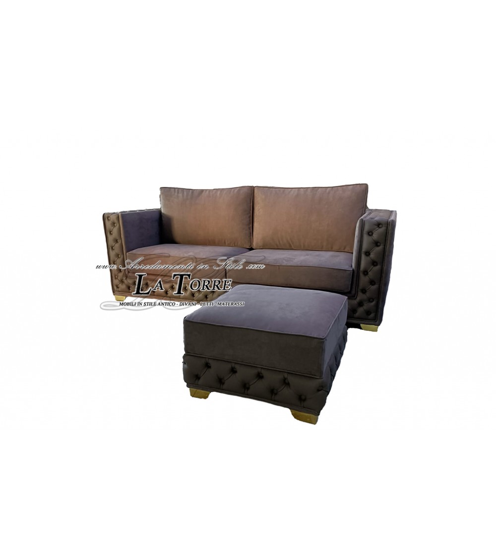 Classic 2-seater sofa with tufted edges in eco-leather or velvet any color buttons or swarovski AZ17