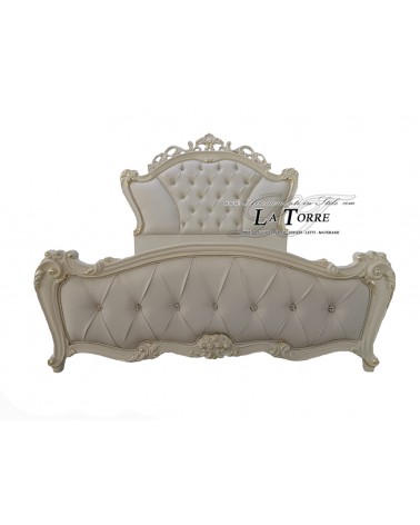Doppelbett Matilde Baroque mit Staufach und Öko-Leder in Blattgold oder Blattsilber