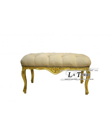 Baroque rectangular bench capitonné swarovski gold leaf ivory eco-leather LT3024
