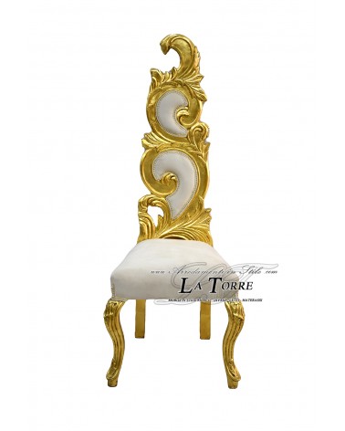 Poltrona trono barocco sedia fiamma h145 oro vellutino ghiaccio AR6970