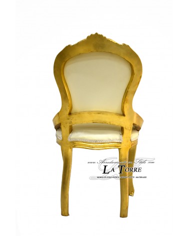 Louis XV Stuhl Goldfarbenes Holz Champagnerfarbenes Kunstleder Swarovski AR012