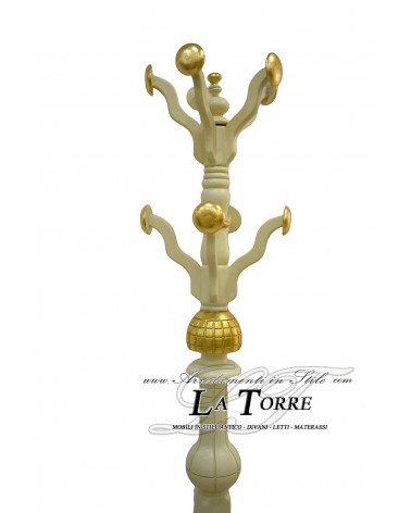 Dead man coat hanger Baroque style gold leaf and ivory solid wood H 190 cm k214