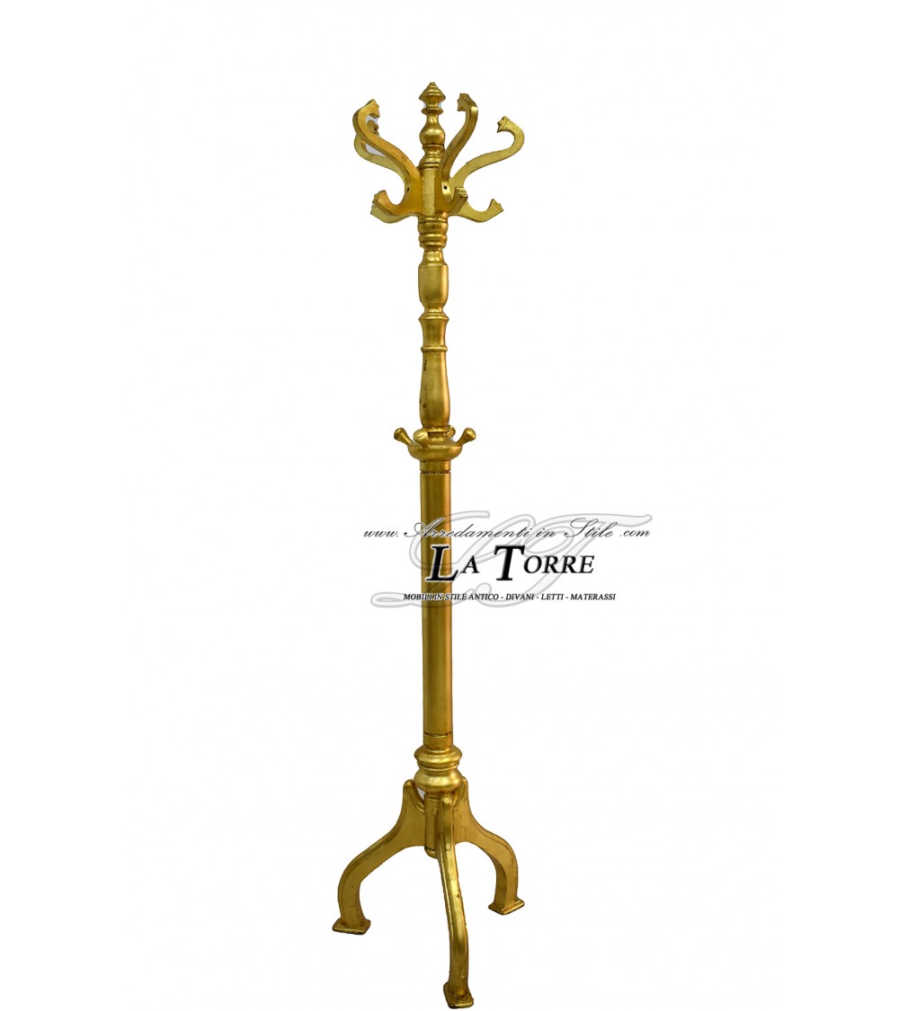 Appendi abiti uomo morto attaccapanni stile Barocco foglia oro legno  massello H 190 cm k214
