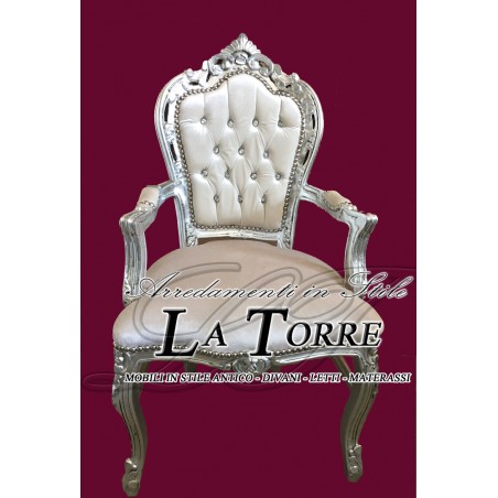 Still Louis XV Baroque Empire Silver White Velvet Armchair AL2729