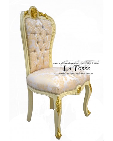 Chair Armchair Goddess Louis XV Baroque Empire ivory Florentine lily gold damask fabric LT3019