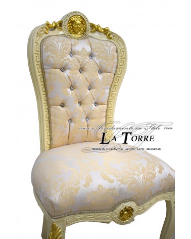 Chair Armchair Goddess Louis XV Baroque Empire ivory Florentine lily gold damask fabric LT3019