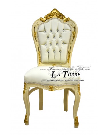 Sessel im Stil Louis XV, elfenbeinfarbenes und goldfarbenes Holz, Swarovski-Kunstleder AL1826