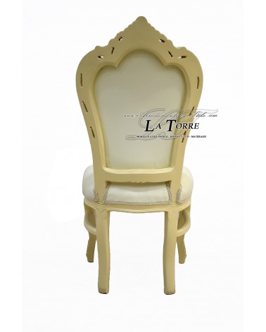 Sessel im Stil Louis XV, elfenbeinfarbenes und goldfarbenes Holz, Swarovski-Kunstleder AL1826